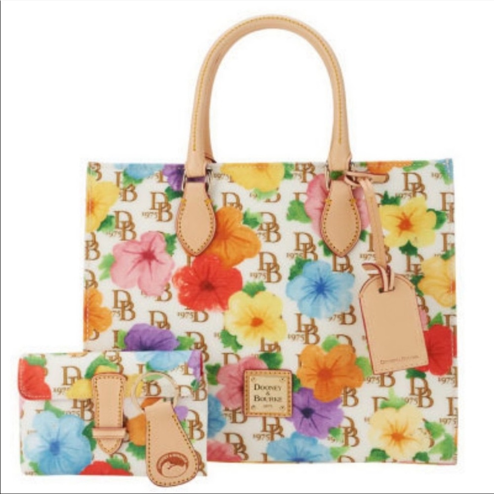 Dooney & Bourke Coated Cotton Floral Print Janine Satchel HandBag & Wallet